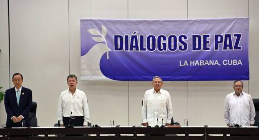 Ban Ki-moon, Santos, Raúl Castro e Timochenko, antes da cerimônia. Alejandro Ernesto EFE